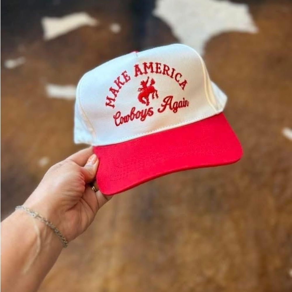 Red and White Embroidered Cap